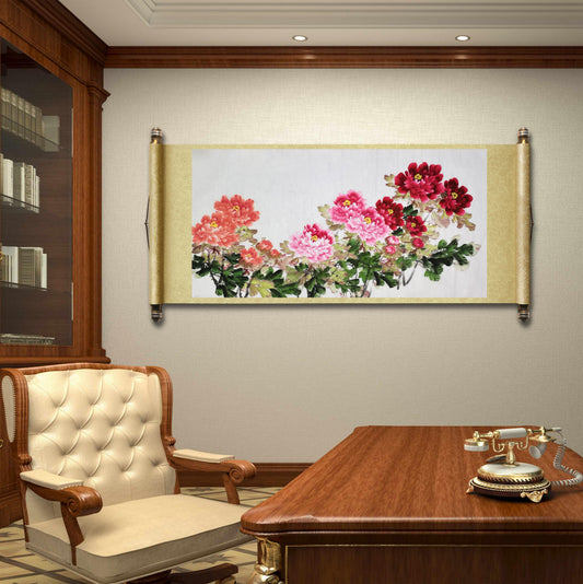 Chinese painting-peony flowers and bees. Living room decoration