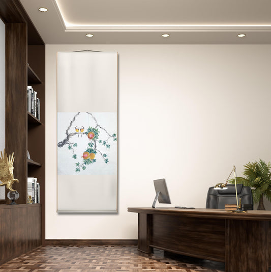 Chinese painting-plant. Pomegranate and birds. Study decoration