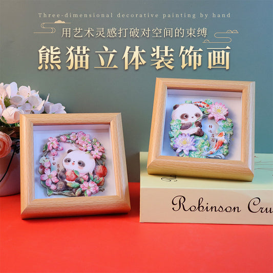 Cute Funny Panda Hollow Decorative 3D Painting Table DIY Home Decorative Small Ornaments3D Three-Dimensional Paper Sculpture Painting Chinese New Year