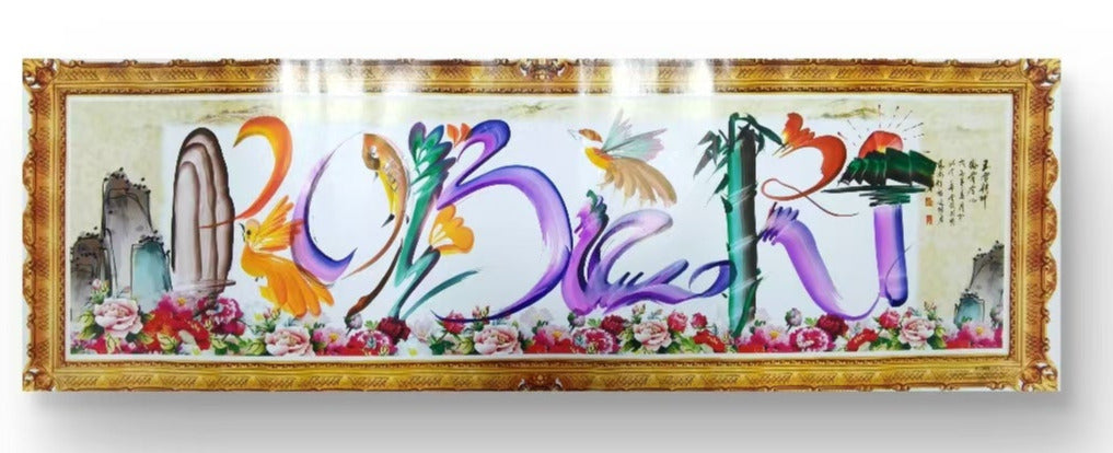 Paster of the name- Painting with Birds flowers mountains for names