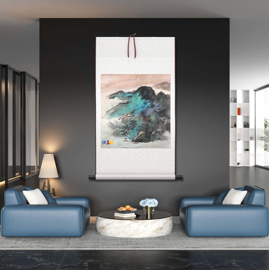 Chinese painting-Chinese landscape. Colorful Mountains and clouds. Living room decoration