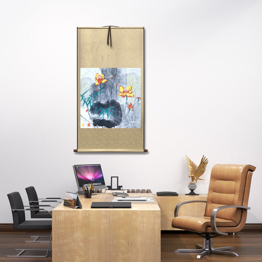 Chinese painting-Plants. Lotus. Living room decoration.