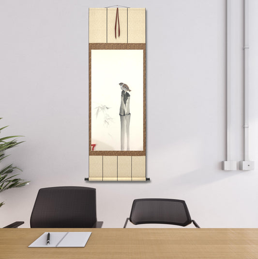 Chinese realistic painting-detailed drawing. Painted on hard paper jam. Birds and bamboo Living room decoration