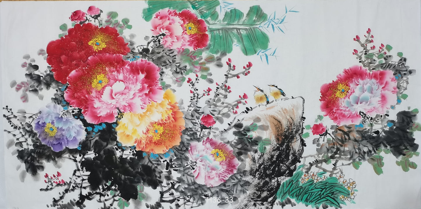 Chinese painting-peony and birds. Living room decoration