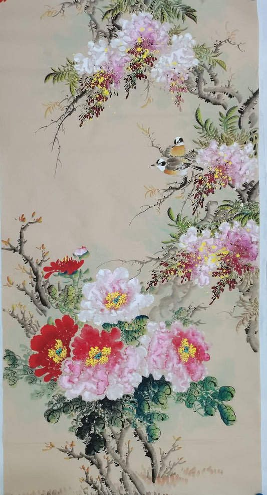 Chinese painting- realistic painting style. peony flowers Lobby decoration, livingroom decoration