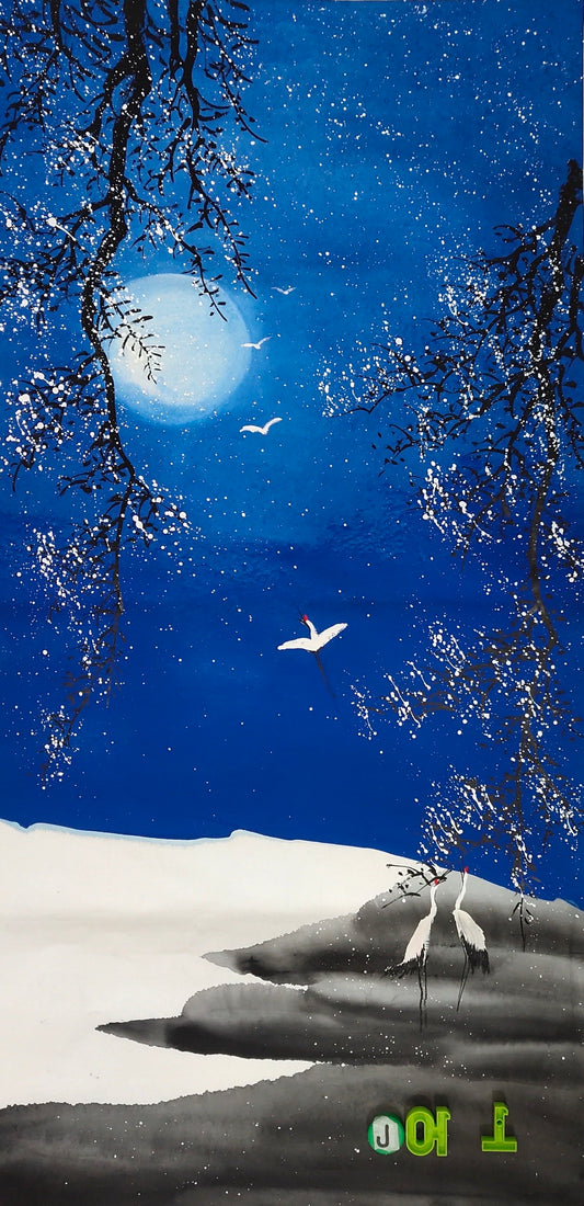 Chinese painting-Night with stars.