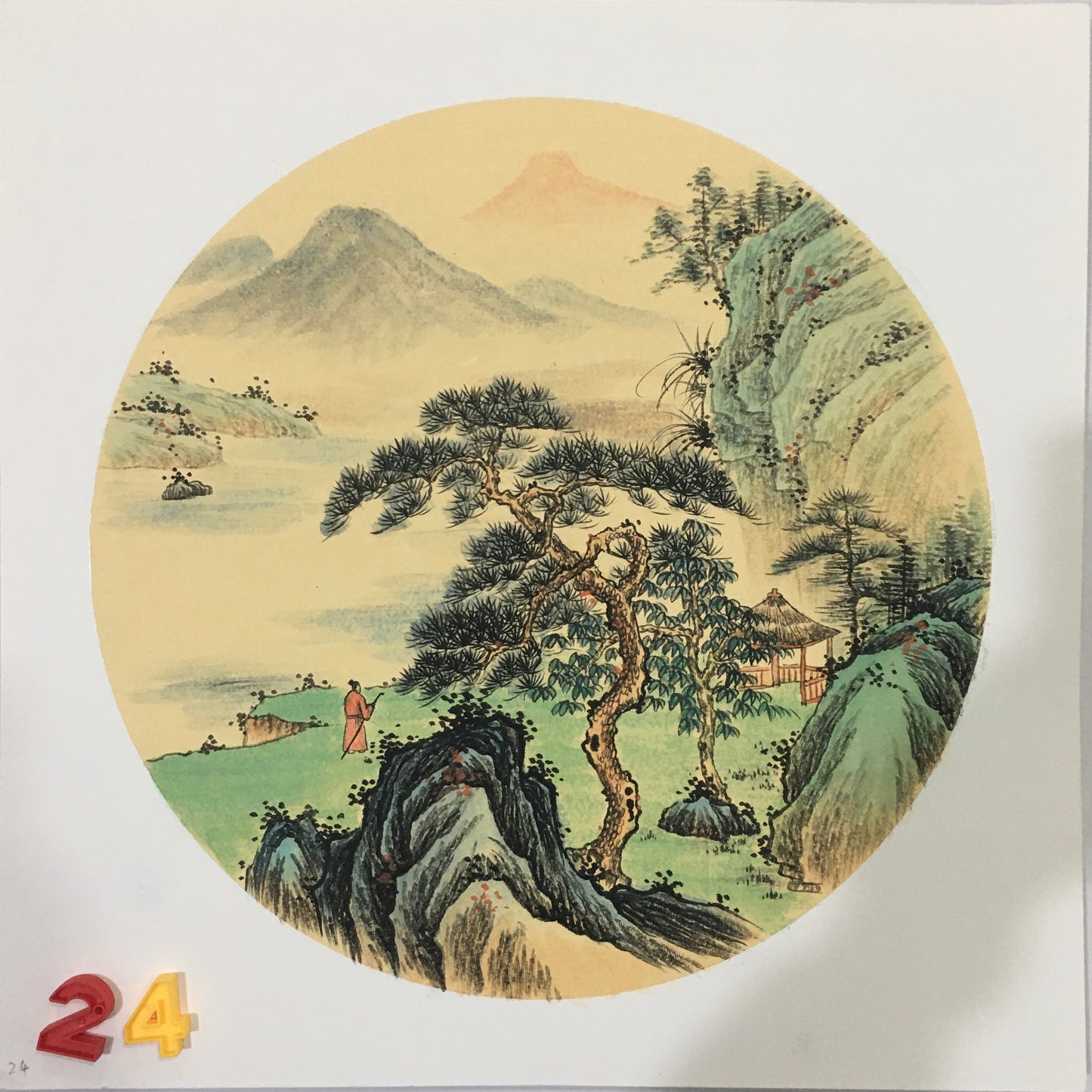 Chinese realistic painting-detailed painting. Mountains and rivers. Painted on hard paper jam