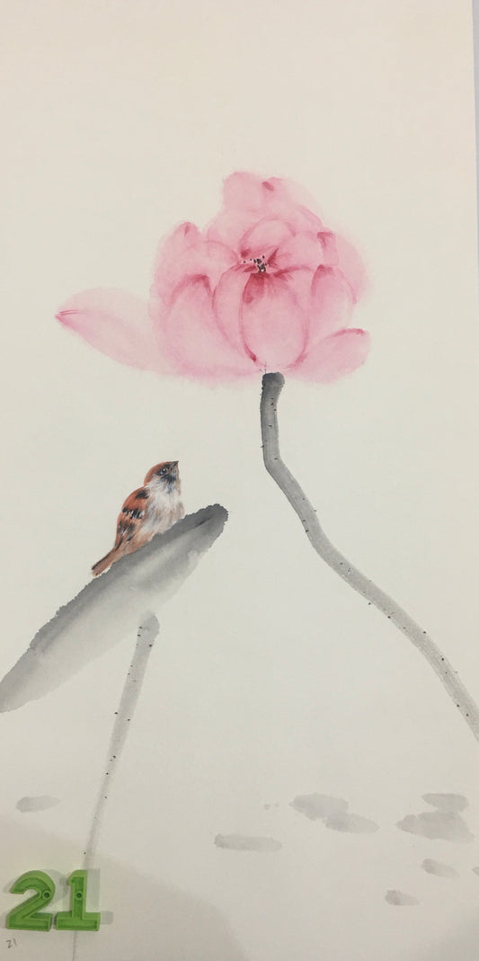 Chinese realistic painting-detailed painting. Lotus and birds.