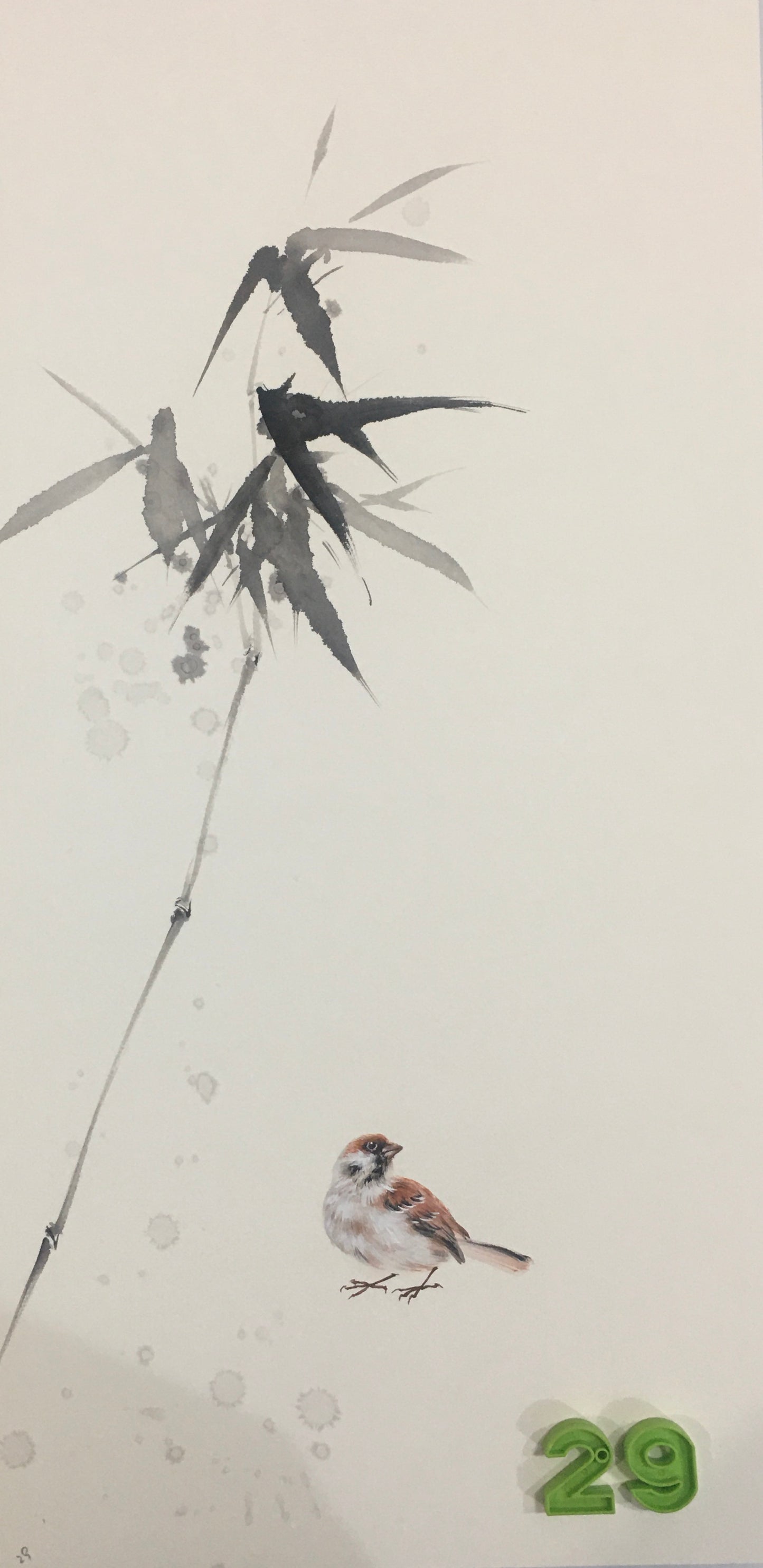 Chinese realistic painting-detailed drawing. Painted on hard paper jam. Birds and bamboo Living room decoration