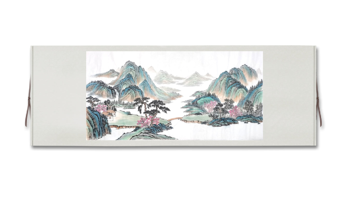 Chinese painting-landscape. Green and blue mountain