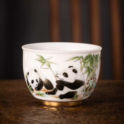 Panda Plain Roast White Jade Master Cup Single Cup High-End Gold Painting Tea Tasting Cup Chinese Ceramic Kung Fu White Porcelain Tea