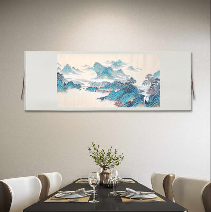 Chinese painting-landscape. Green and blue mountain