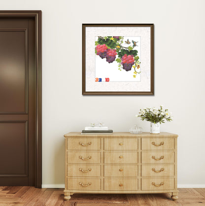 Chinese realistic painting-detailed drawing.   Painted on hard paper jam  Grapes.   Best wishes for pregnancy