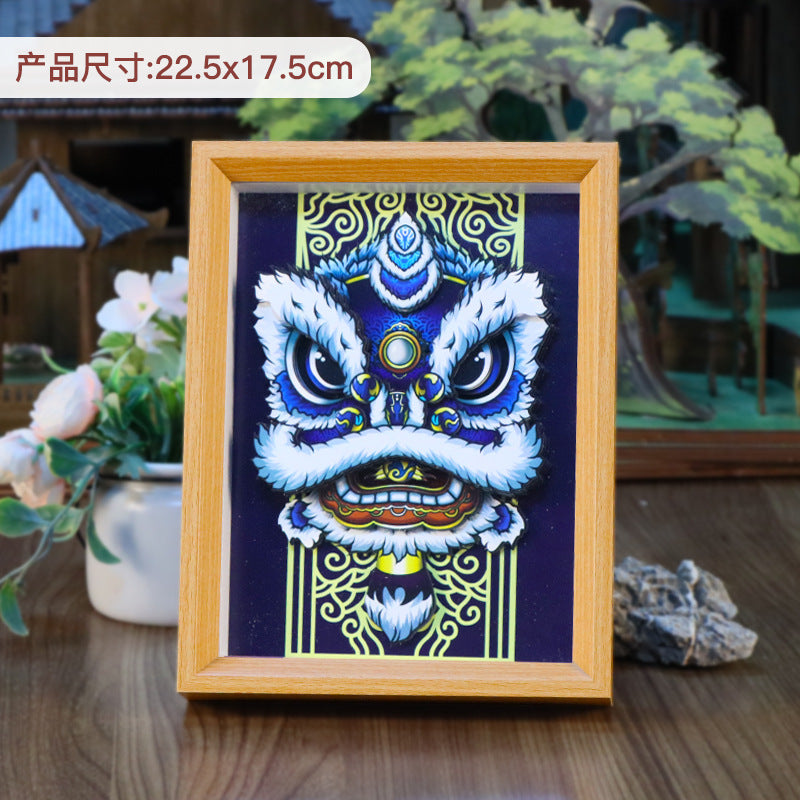 8Chinese-Style Chinese-Style Lion-Shaking diy Paper-Cut Painting Ornaments3D Three-Dimensional Photo Frame Chinese New Year