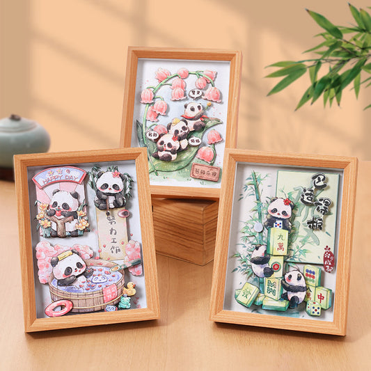 New Chinese National Treasure Panda3D Three-Dimensional diy Paper-Cut Painting Tourist Attractions Commemorative Gift Photo Frame Decoration Chinese New Year
