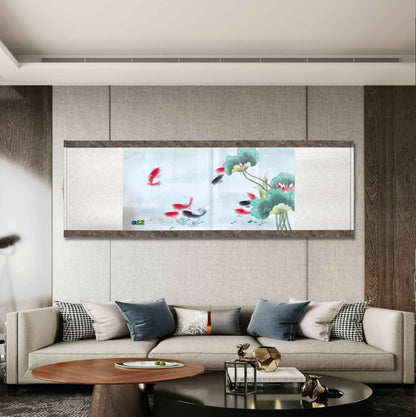 Chinese painting-fine art. Fish and lotus.  Bedroom decoration