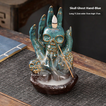 Backflow Incense Burner Ceramic Kiln Change Halloween Ghost Hand Creative European Ghost Festival Blue Skull Head Buddha Hand Exclusive for