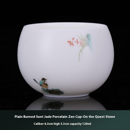 White Jade Plain Burning Ceramic Household Zen Cup Master Cup Guest Cup Kung Fu Tea Cup Tea Cup Men's and Women's Single Cup Single
