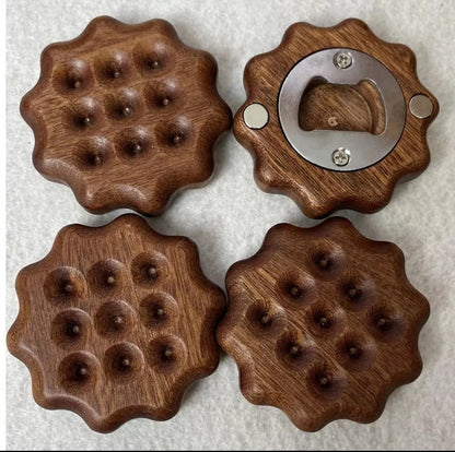 Wooden fridge magnets+bottle opener