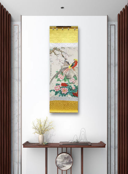 Chinese painting-decoration pictures of golden pheasant and four gentlemen plants