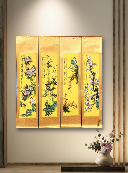 Chinese painting-decoration pictures of golden pheasant and four gentlemen plants