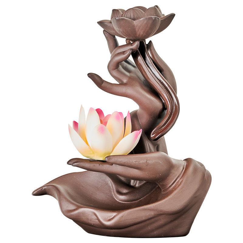 Ceramic Flowback Incense Burner Zen Buddha Hand Creative Home Agarwood Incense Burner Incense Holder Backflow Incense Purple Clay Ornaments Wholesale