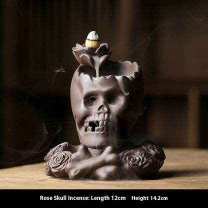 Purple Sand Skull Backflow Incense Burner Easter Ceramic Crafts Home Indoor Scene Decoration Incense Burner