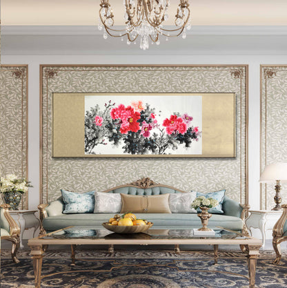 Chinese painting-peony flowers and bees.  Living room decoration