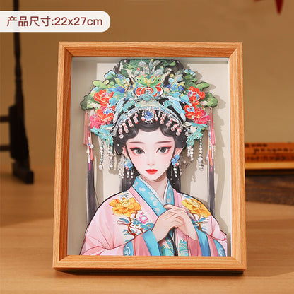Chinese Quintessence Beijing Opera Characters3D Three-Dimensional Painting with Photo Frame Handmade diy Desktop Decoration Cultural and Creative Gifts Chinese New Year