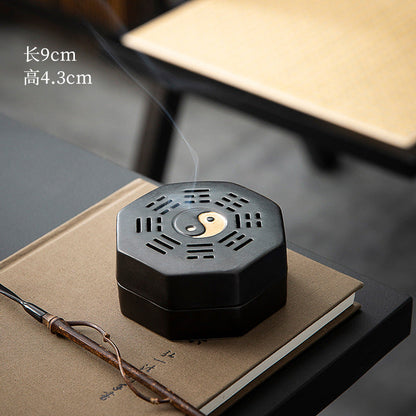 Incense Burner Sandalwood Stove Ceramic Elegant Black Glaze Eight-Diagram-Shaped Appetizer Incense Coil Burner4Hour Aromatherapy Household Indoor Incense Burner Seats