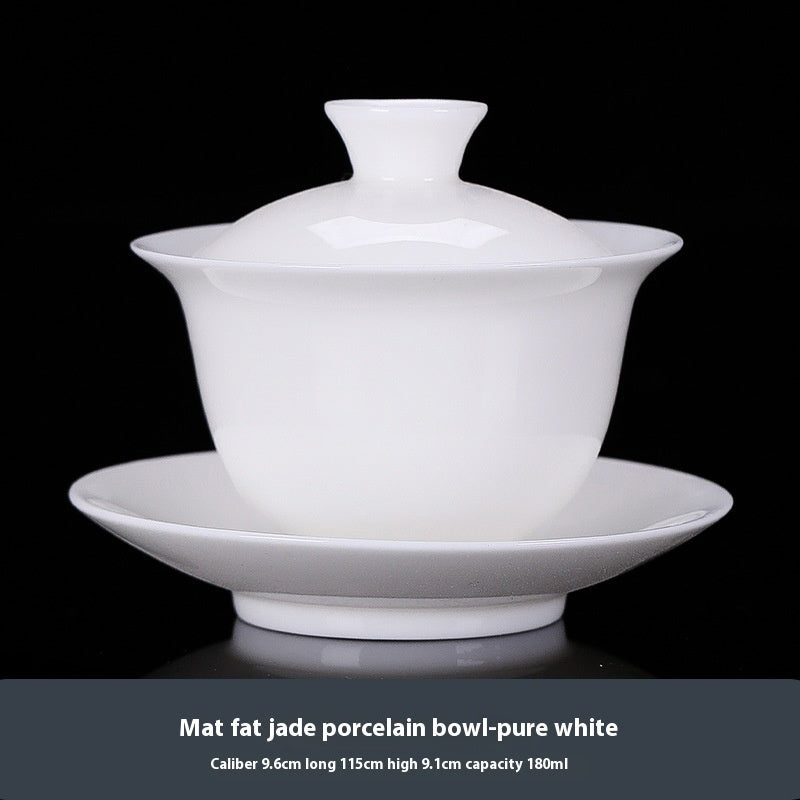 Dehua White Jade White Porcelain Three Pieces Gaiwan Single Gold Painting Tea Brewing Bowl Meeting High-End Tea Set Modern Ceramic Household