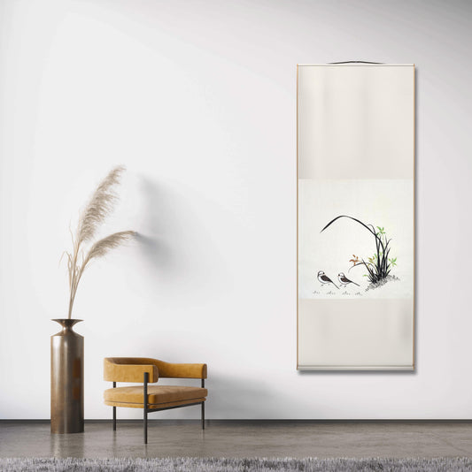 Chinese painting-Plants. Orchid and birds. Living room decoration