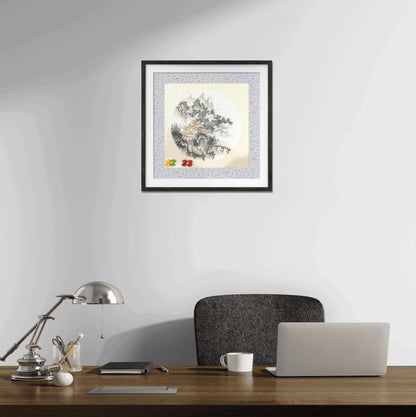 Chinese realistic painting-detailed painting.  Trees on the cliffs .   Painted on hard paper jam