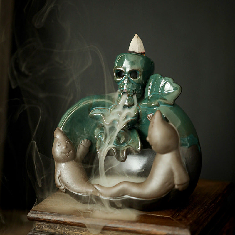 Easter Ghost Festival Skull Blue Backflow Incense Burner Home Halloween Incense Burner Ceramic Ornaments