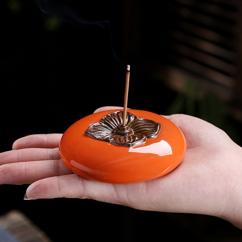 Lucky Persimmon Ceramic Incense Burner Incense Stick Chinese Household Indoor Decoration Handmade Ceramic Crafts