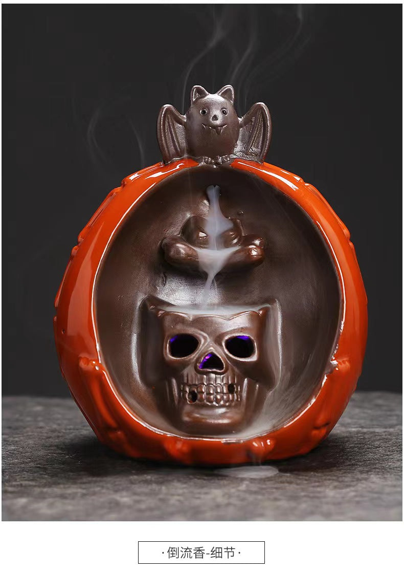 Backflow Incense Burner Backflow Halloween Skull Pumpkin Creative Crafts Decoration Incense Burner Sandalwood