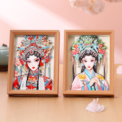 Chinese Quintessence Beijing Opera Characters3D Three-Dimensional Painting with Photo Frame Handmade diy Desktop Decoration Cultural and Creative Gifts Chinese New Year
