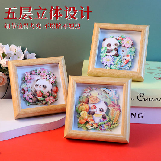 Cute Funny Panda Hollow Decorative 3D Painting Table DIY Home Decorative Small Ornaments3D Three-Dimensional Paper Sculpture Painting Chinese New Year
