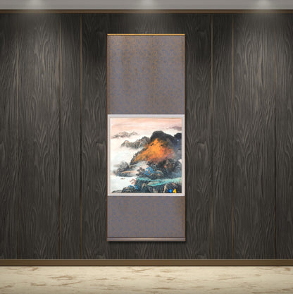 Chinese painting-Chinese landscape.  Colorful Mountains and clouds.  Living room decoration