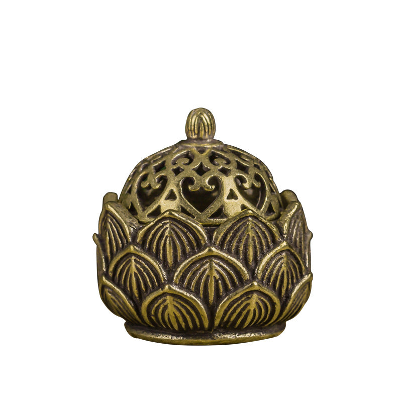 Wholesale Pure Copper Lotus Small Incense Burner Household Brass Hollow Incense Burner Desktop Aromatherapy Decoration Small Copper Ware Craft Gift