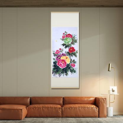 Chinese painting - colorful peony flowers.  Living room decoration