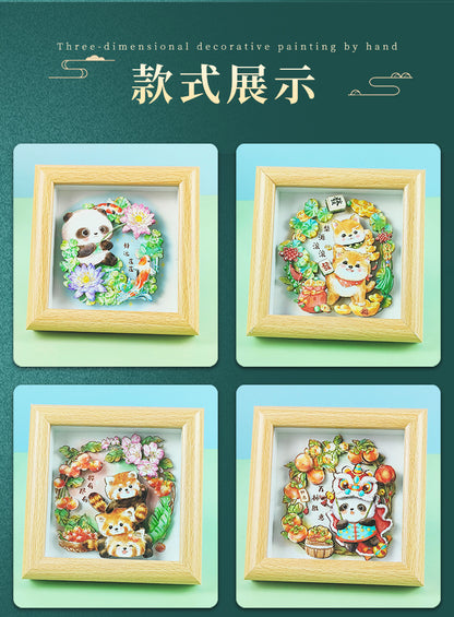 Cute Funny Panda Hollow Decorative 3D Painting Table DIY Home Decorative Small Ornaments3D Three-Dimensional Paper Sculpture Painting Chinese New Year