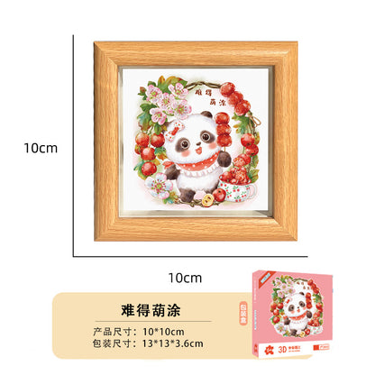 Cute Funny Panda Hollow Decorative 3D Painting Table DIY Home Decorative Small Ornaments3D Three-Dimensional Paper Sculpture Painting Chinese New Year