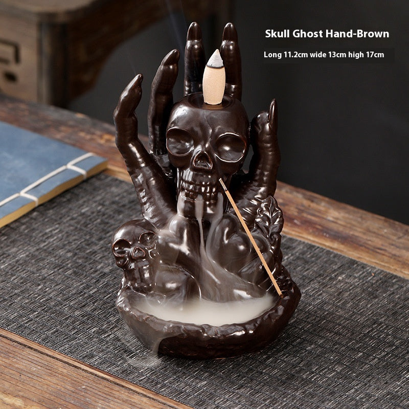 Backflow Incense Burner Ceramic Kiln Change Halloween Ghost Hand Creative European Ghost Festival Blue Skull Head Buddha Hand Exclusive for