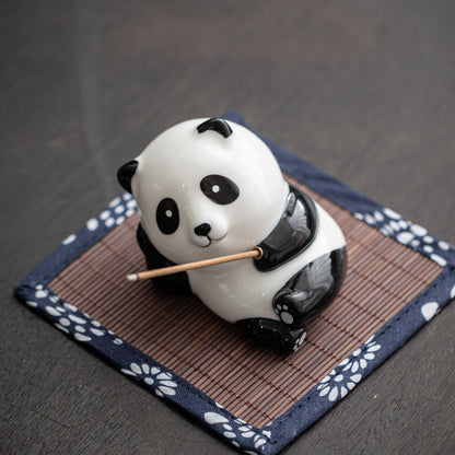 Cute Little Panda Hand-Painted Ceramic Ornaments Tea Ornaments Household Indoor Sandalwood Incense Stick Holder Incense Ceremony Incense Holder Incense Holder