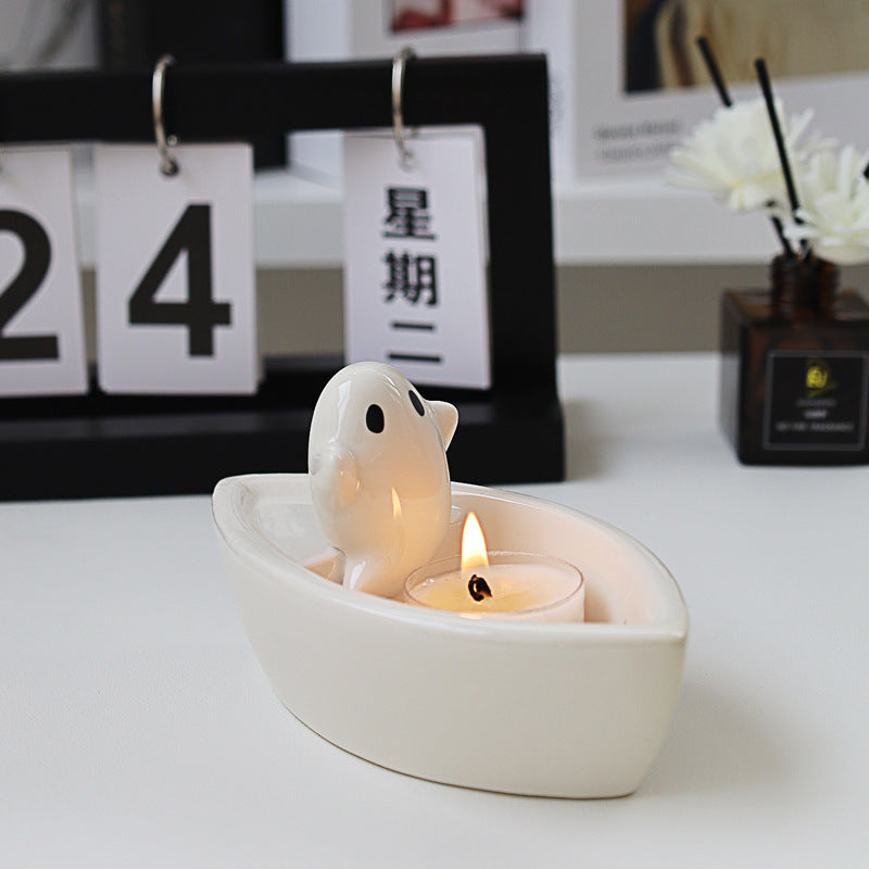 Halloween Ghost Candlestick Decoration Creative Boat Ghost Aromatherapy Ornament Funny Cute Gift Ceramic Crafts