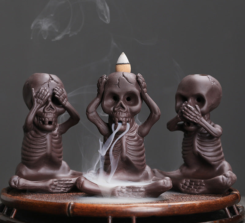 Wholesale Original Yixing Clay Backflow Incense Burner Halloween Gift American Skull Kid Backflow Incense Burner