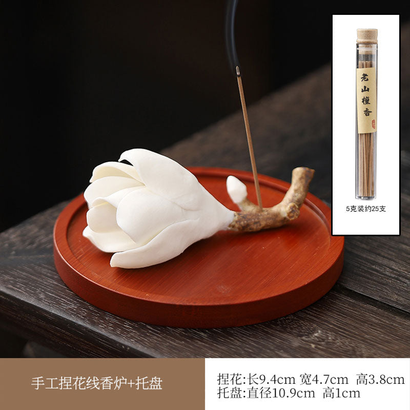 Magnolia Incense Stick Chinese Style Handmade Ceramic Pinch Flower Incense Holder Zen Incense Burner Home Decoration Sandalwood Incense Burner