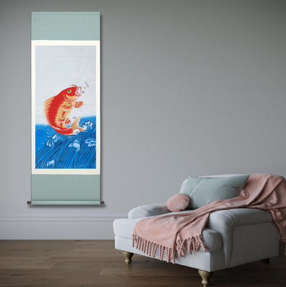 Chinese claborate-style painting- fish and lotus. Living room decoration