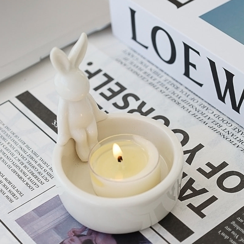 INS Ceramic Cartoon Bunny Candlestick Nordic Home Aromatherapy Candle Utensils Household Cross-Border Ceramic Crafts